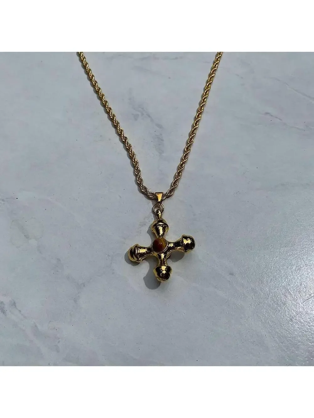 Y2k 2000s style Cyber Star Cross Pendant Gold Rope Chain Necklace. Stainless